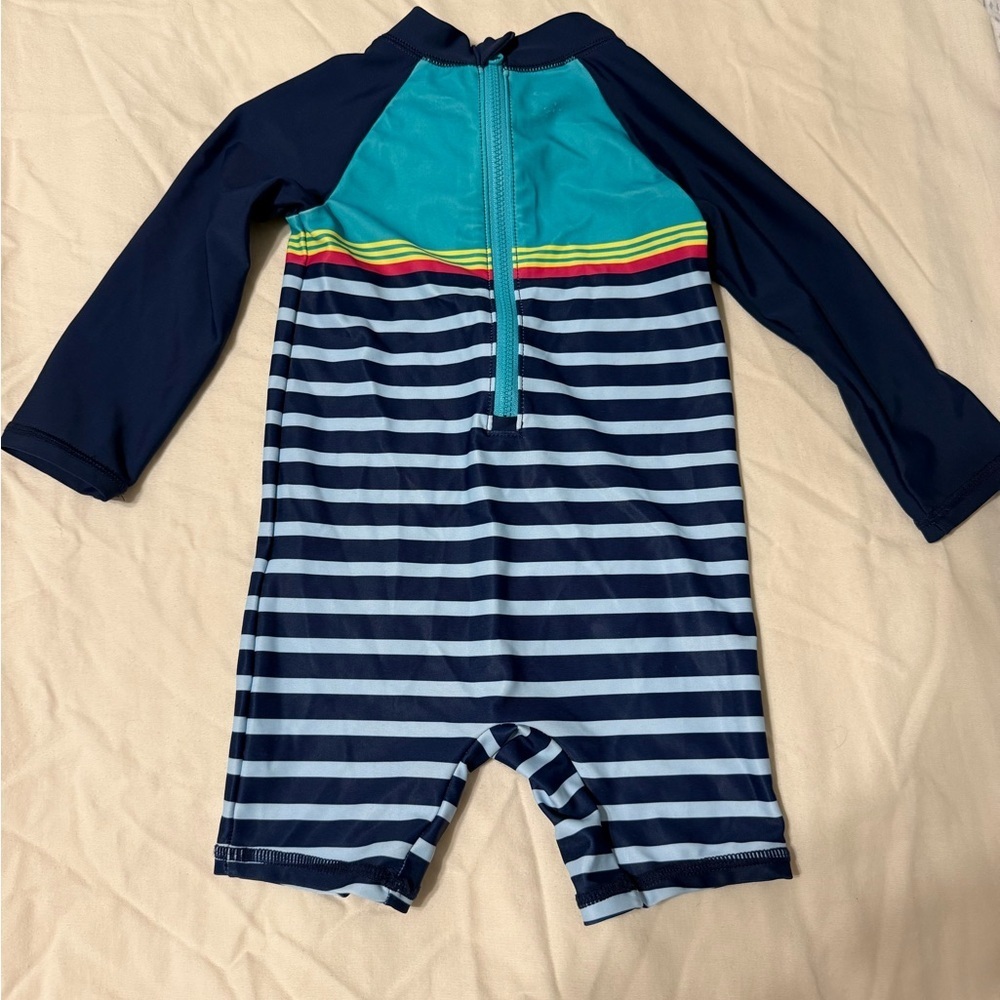 Carter's Navy, Teal & Yellow Striped Long-Sleeve Swim One-Piece - Picture 4 of 6